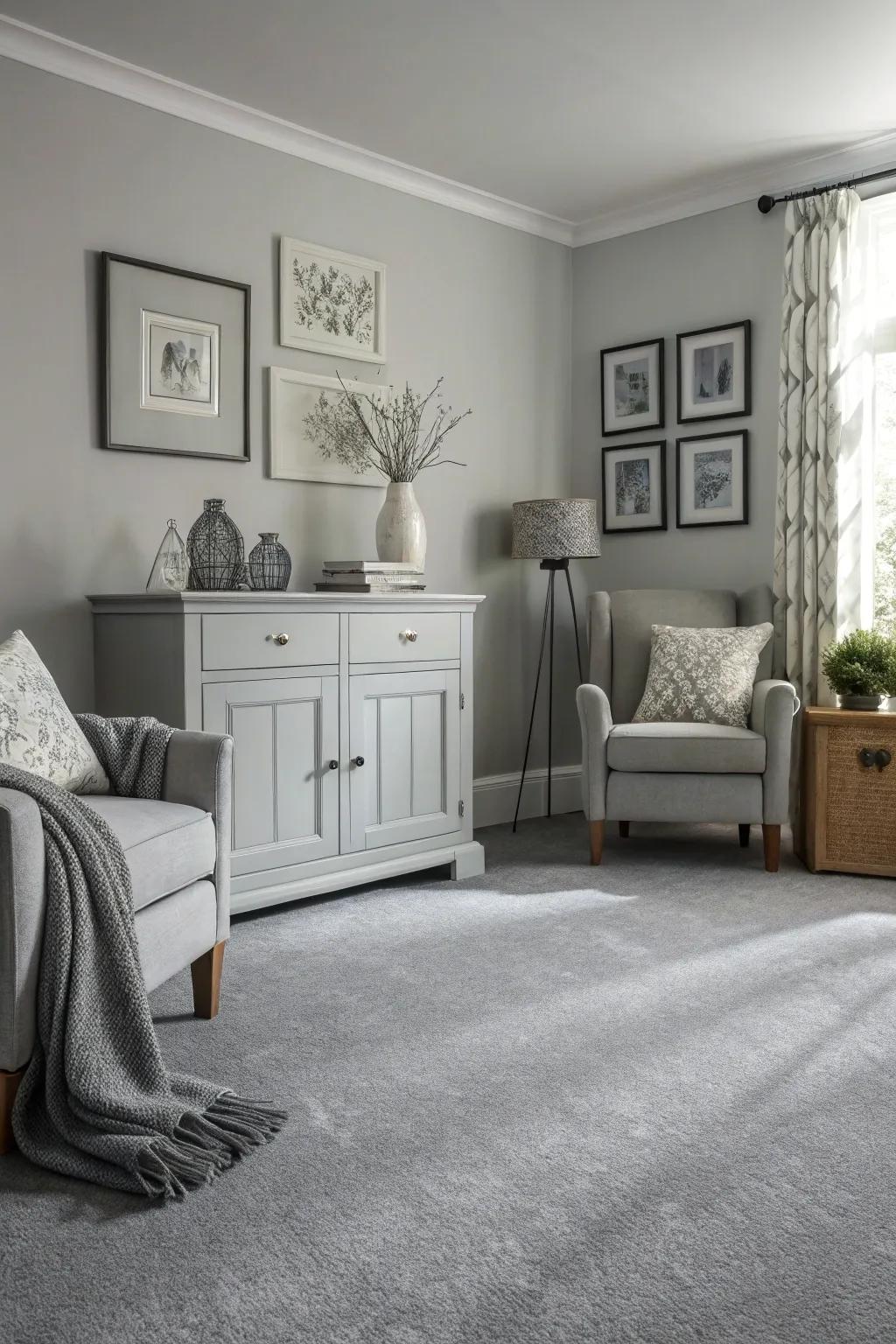 Monochrome carpets establish a smooth and fashionable space.