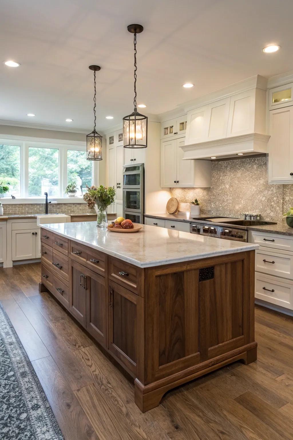 A walnut island is a stylish focal point with added functionality.