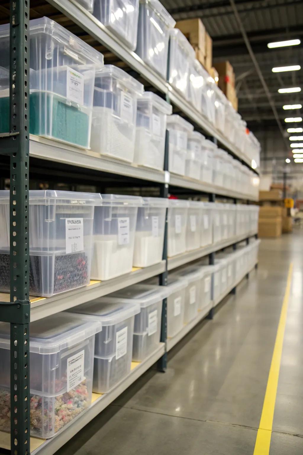 Clear containers enable quick assessment of contents.