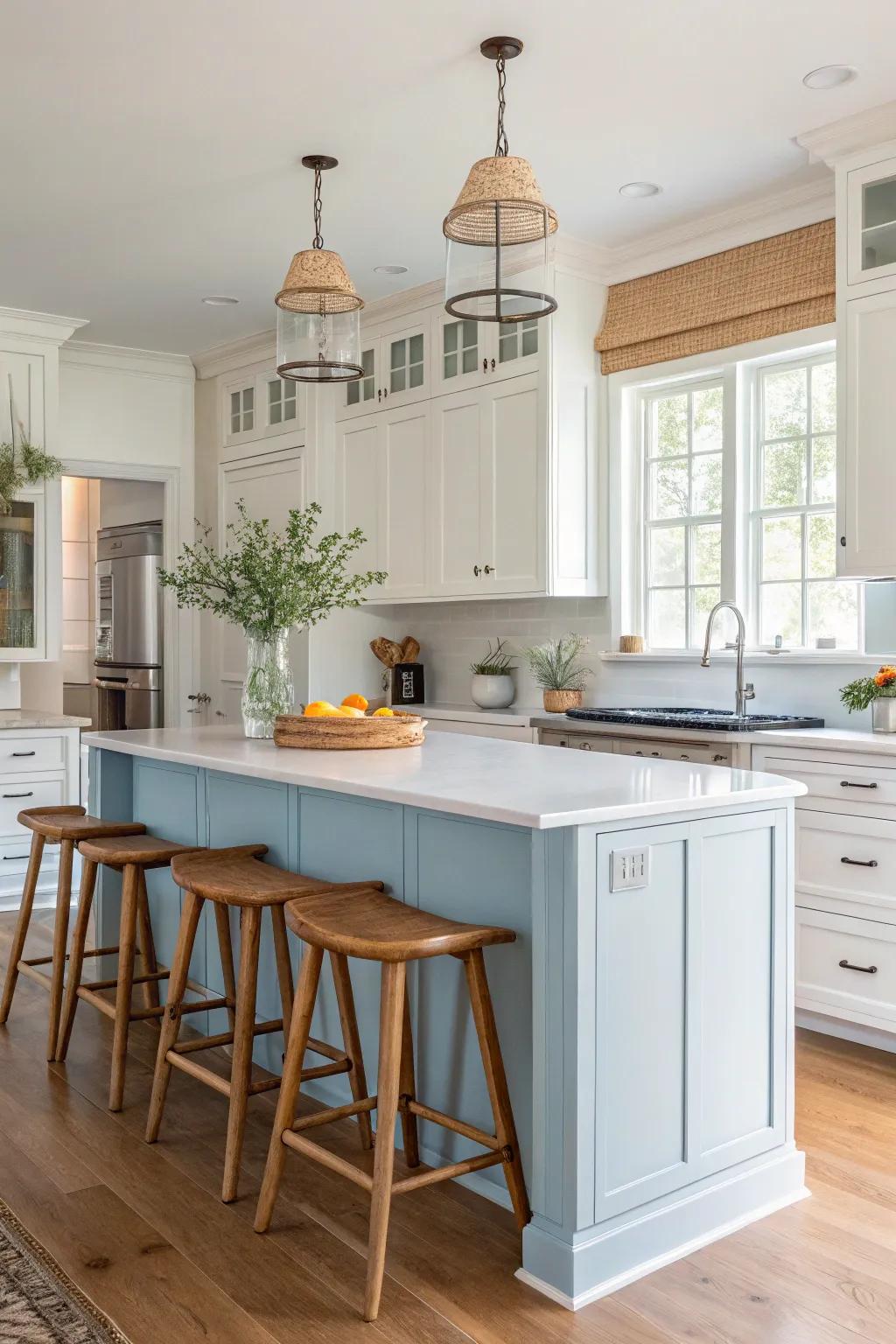 The inclusion of color injects vitality and animation into the kitchen setting.
