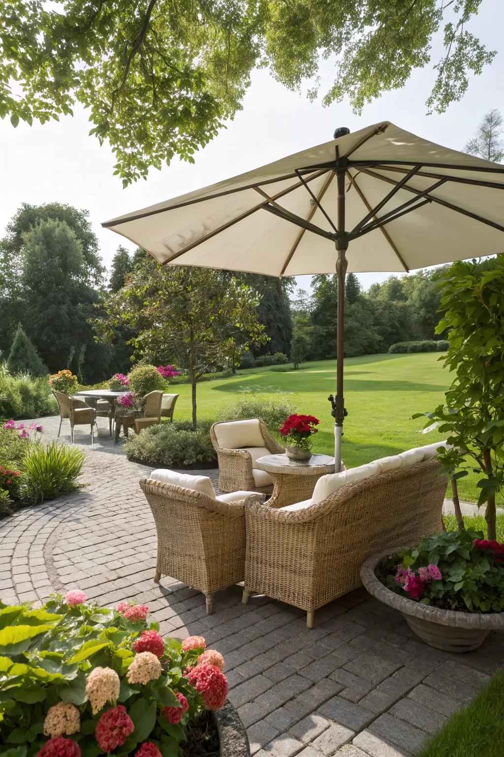 Shaded solace under fashionable parasols.