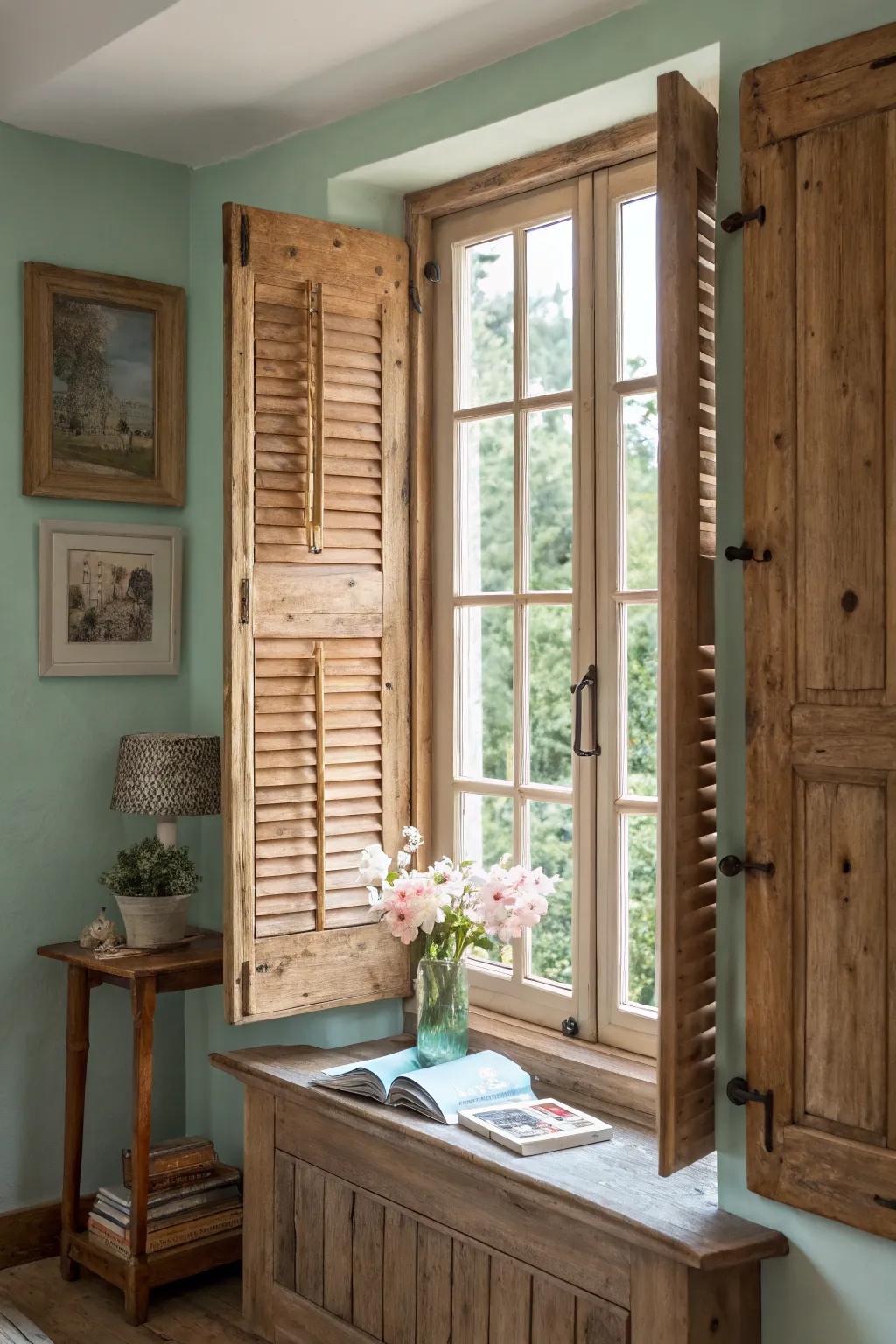 Achieve countryside charm with natural window paneling.