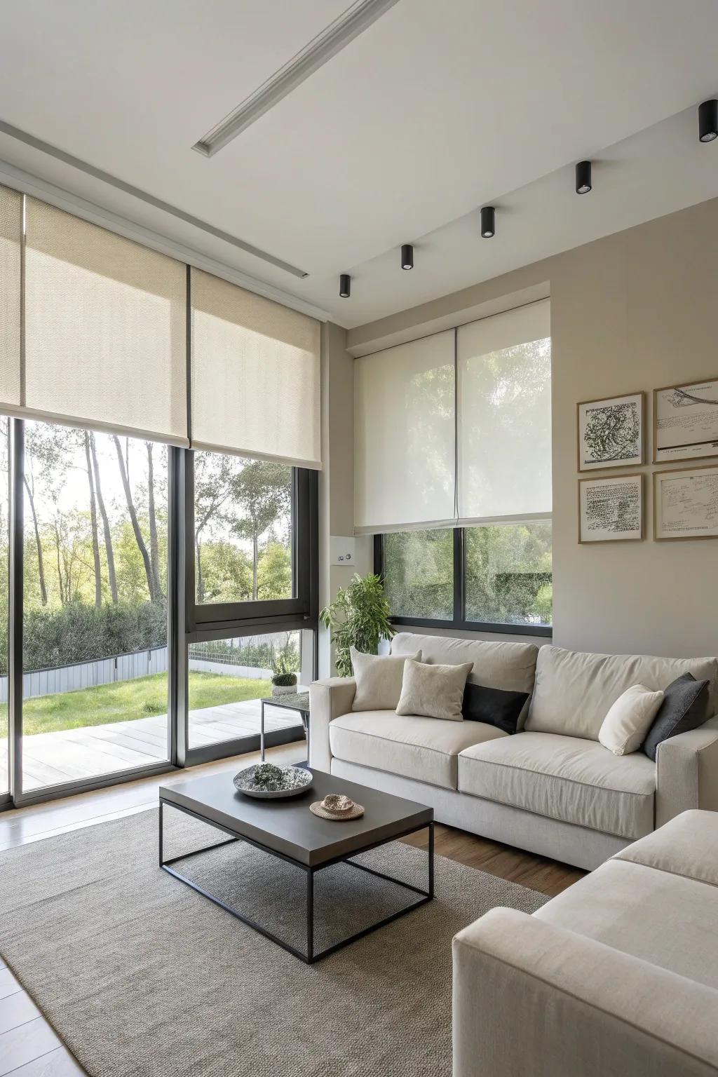 Achieve a simple design with sleek roller shades.