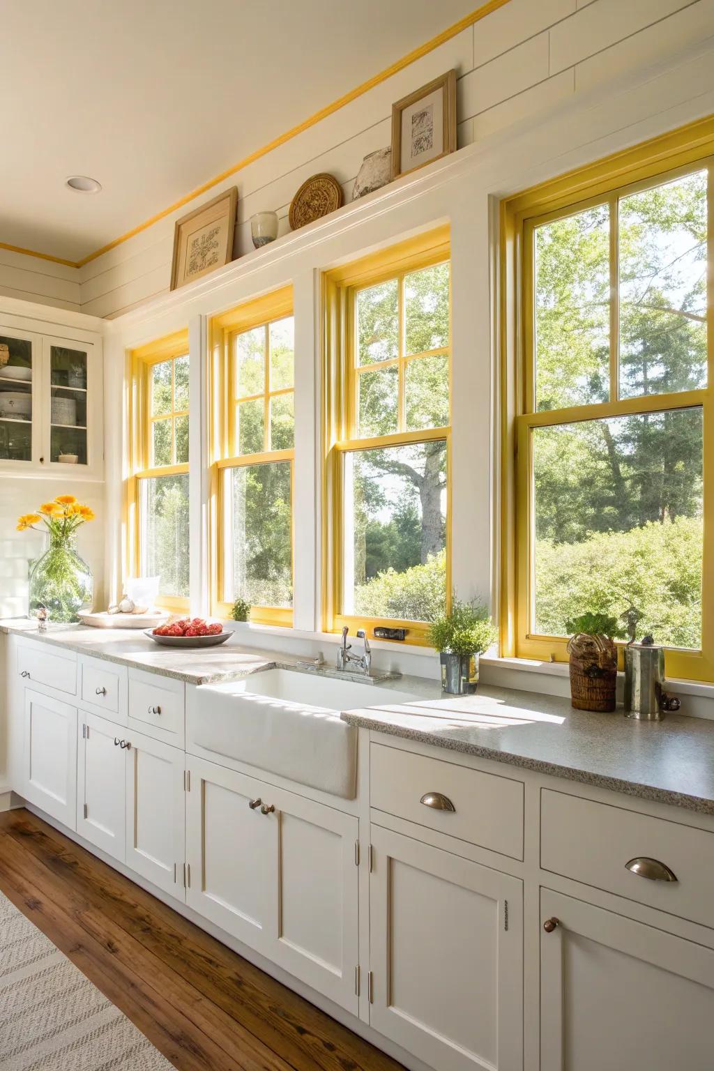Gold trim imbues a cooking area with warmth and cheer.