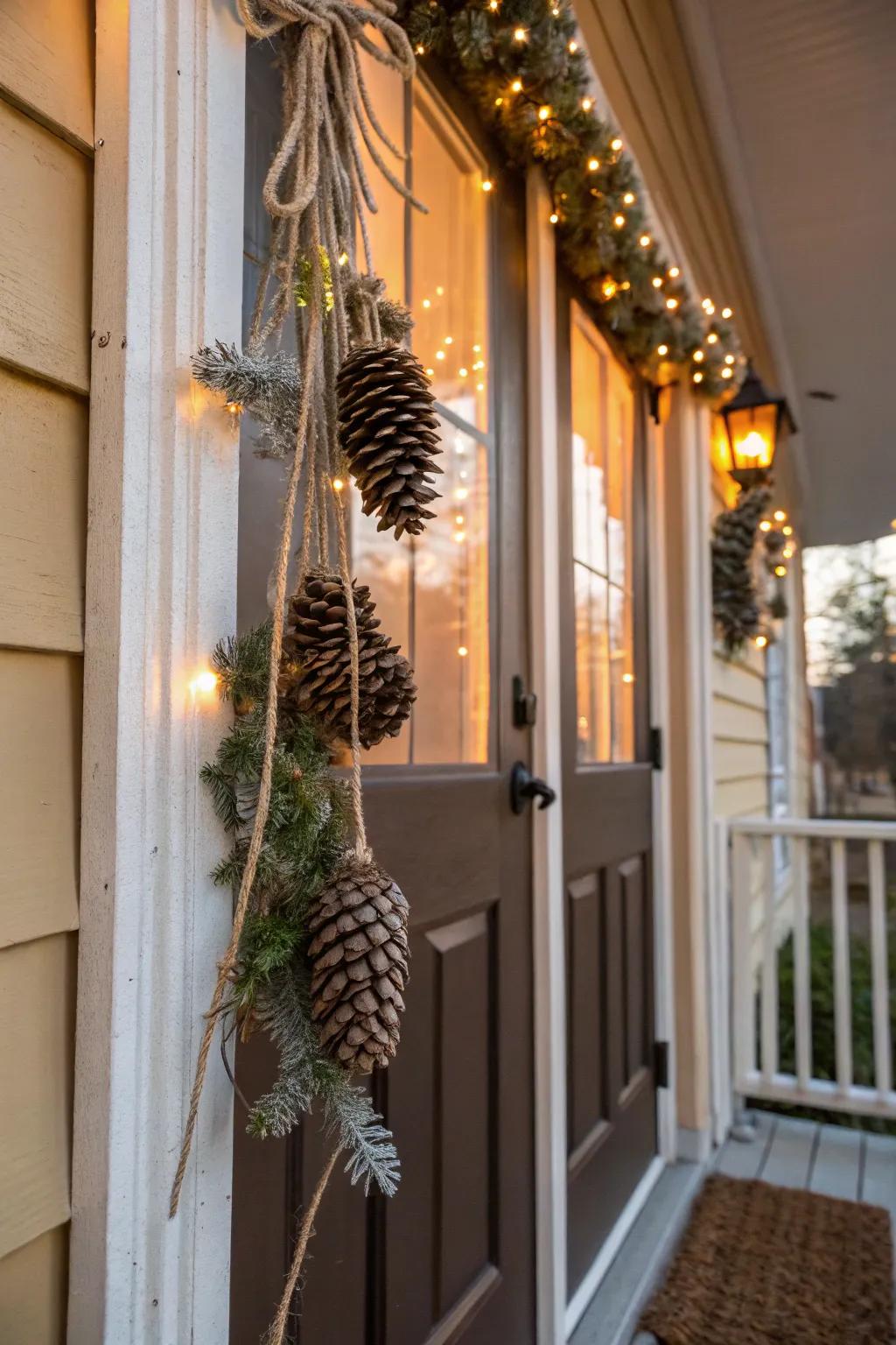 A pinecone pendant offers countryside allure.