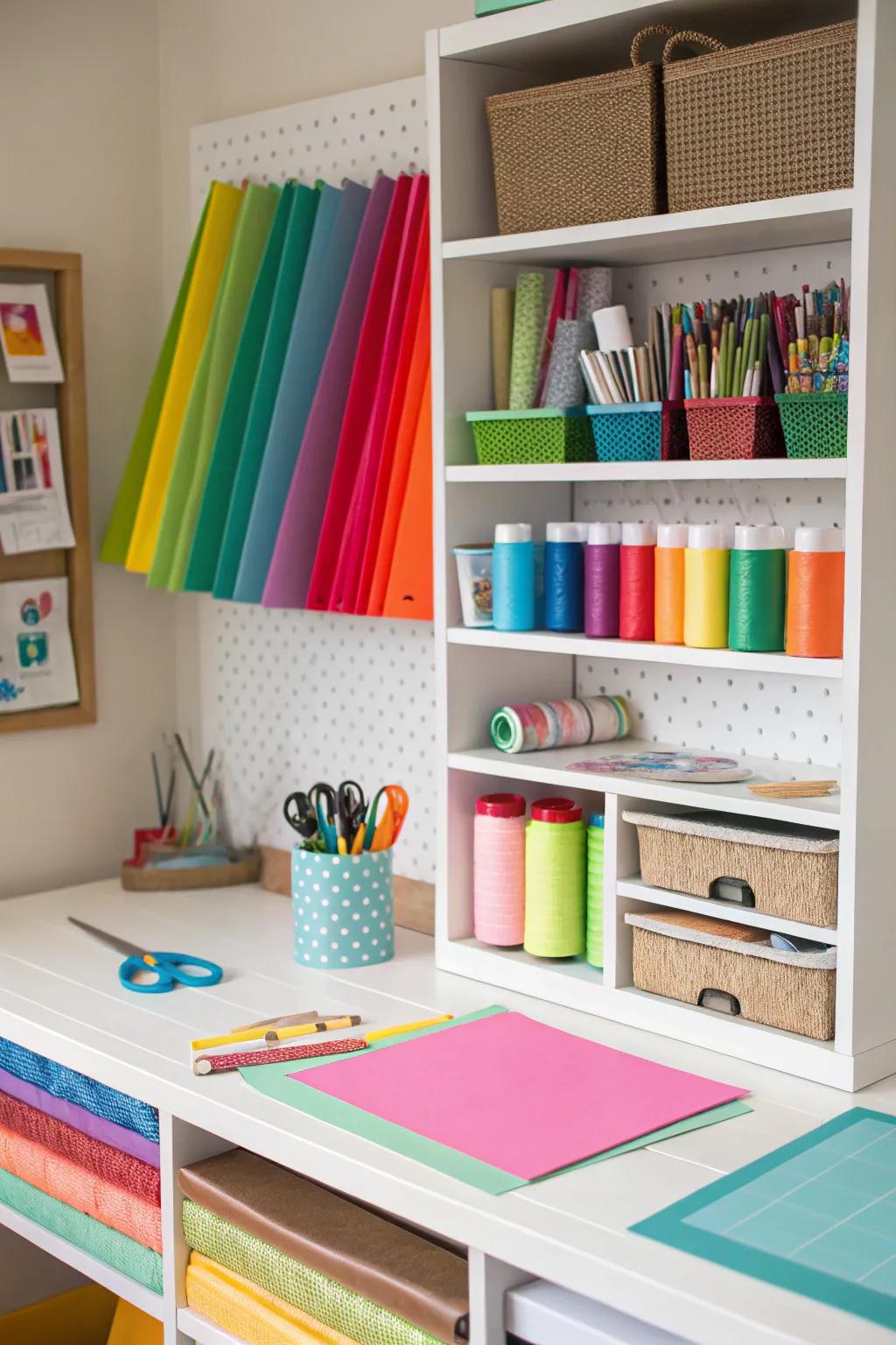A craft corner is full of creativity.
