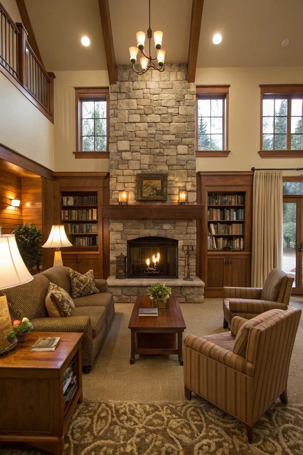 Organize your space, focusing on the fireplace as the center stage.