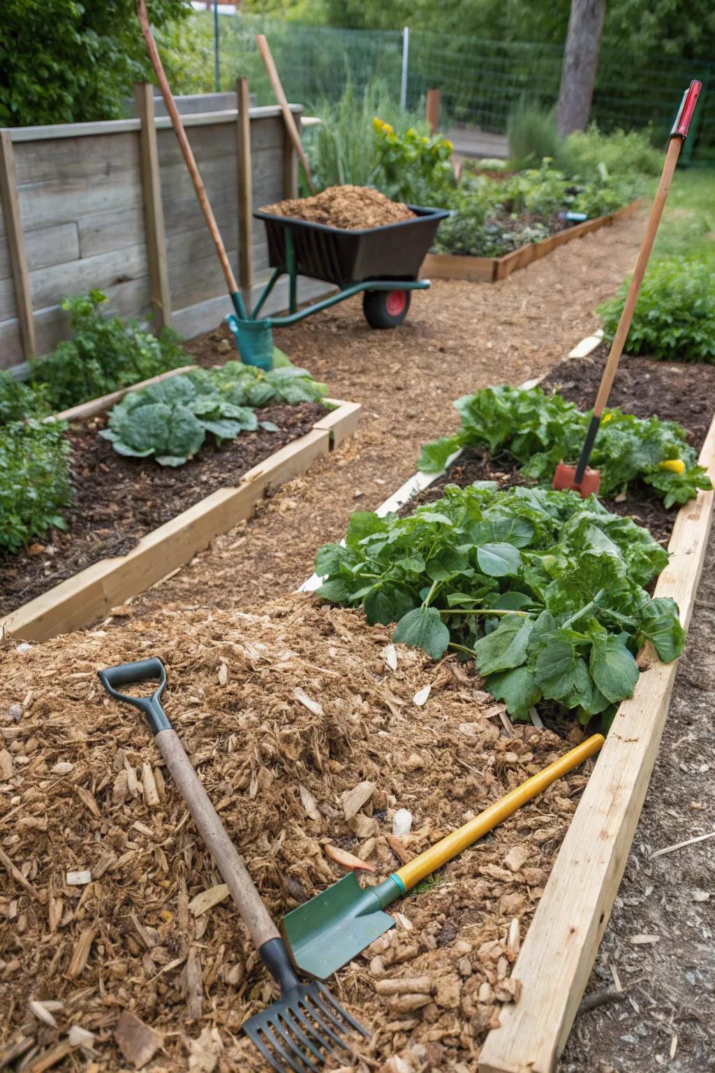 Timber fragments improve the efficiency of an organic waste conversion area.