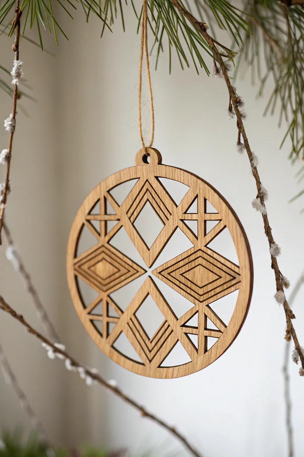 Nordic-inspired minimalist wooden disk ornament.