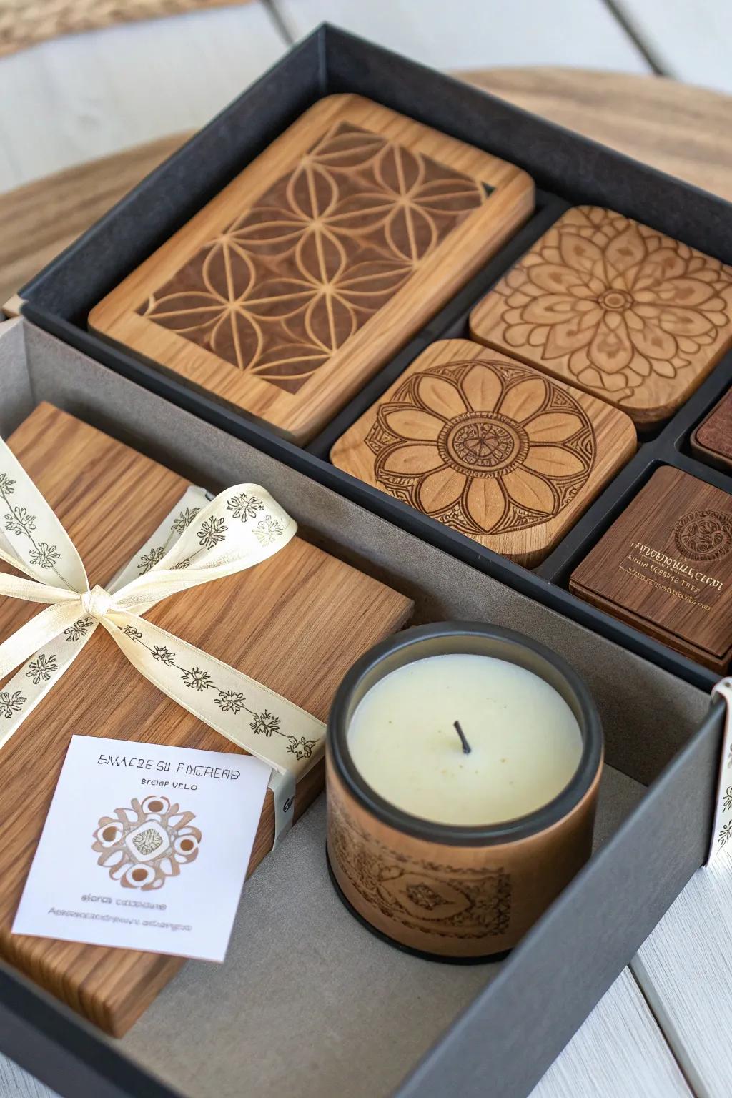 Handcrafted timber gift bundles offer a personalized gesture.
