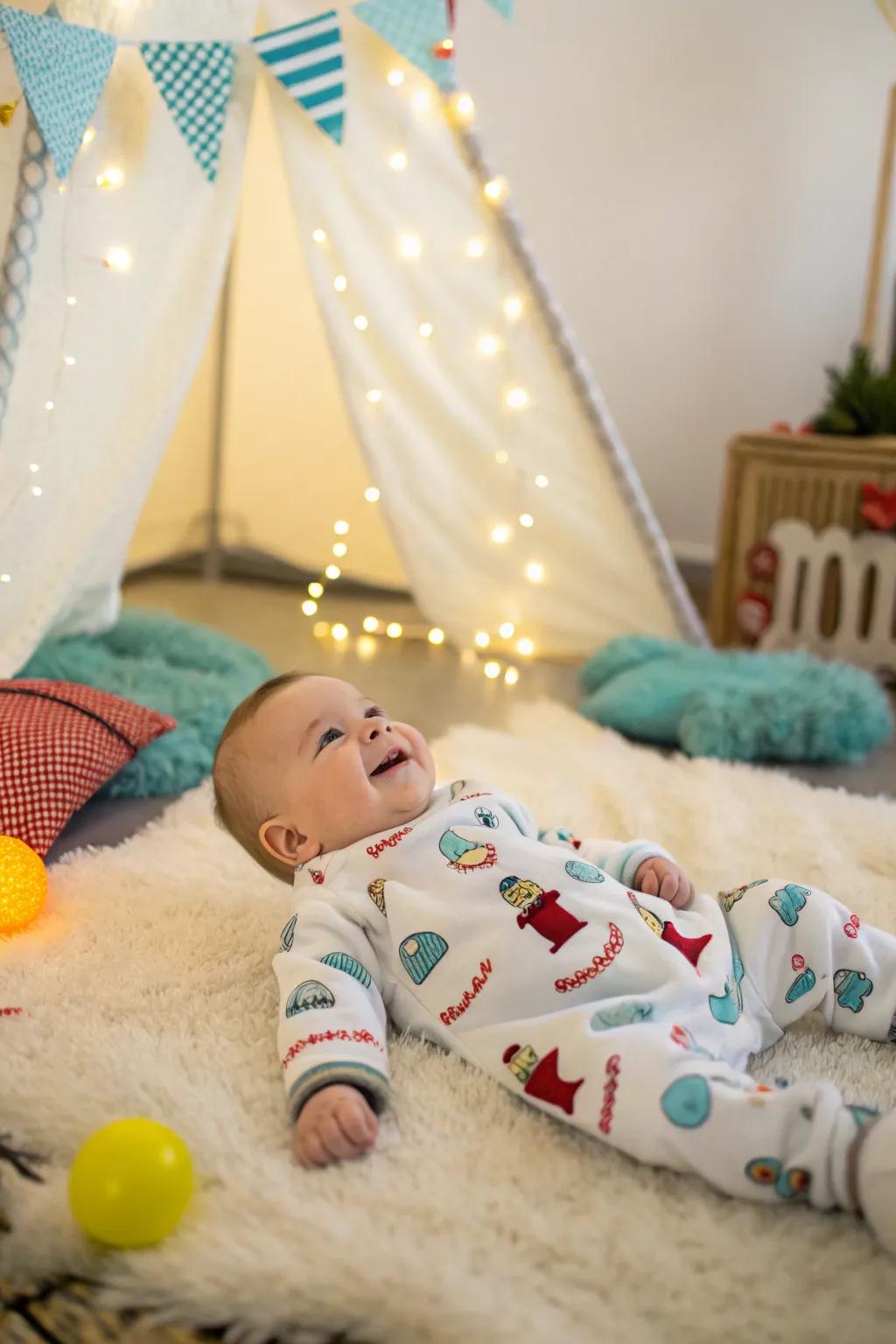A playful jumpsuit injects character into your baby's photoshoot.