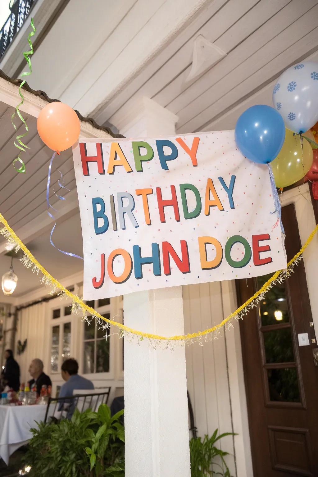 A bespoke name banner imparts a meaningful sentiment to your party decorations.