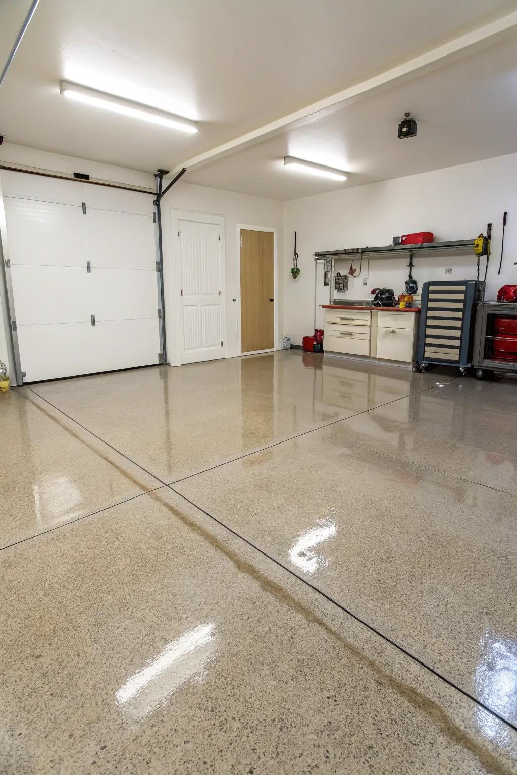 Having a shiny floor enhances the garage’s appearance and usability.