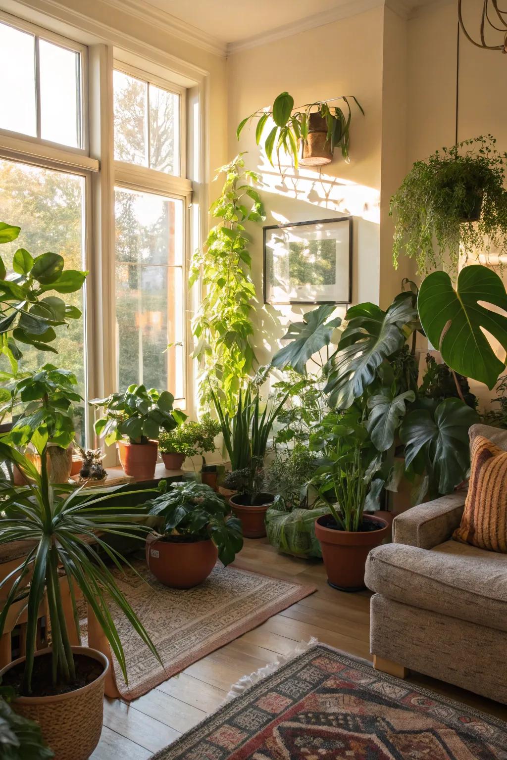 Indoor greenery offers a revitalizing and lively touch.