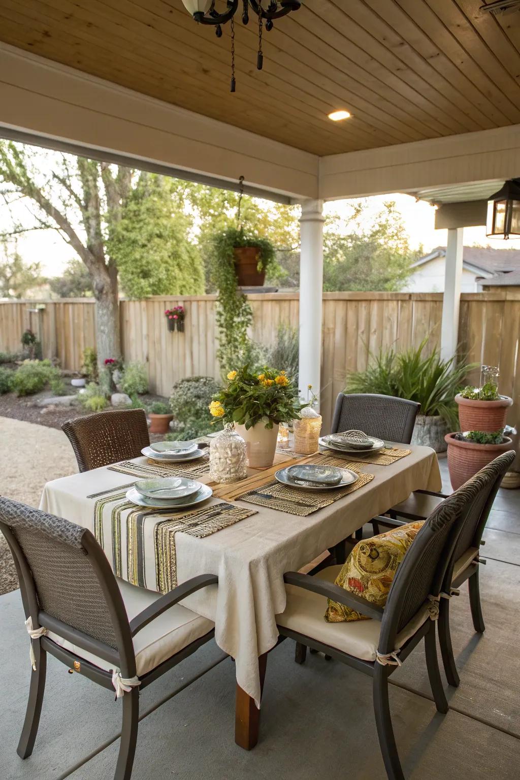 A captivating dining alcove situated on the porch.