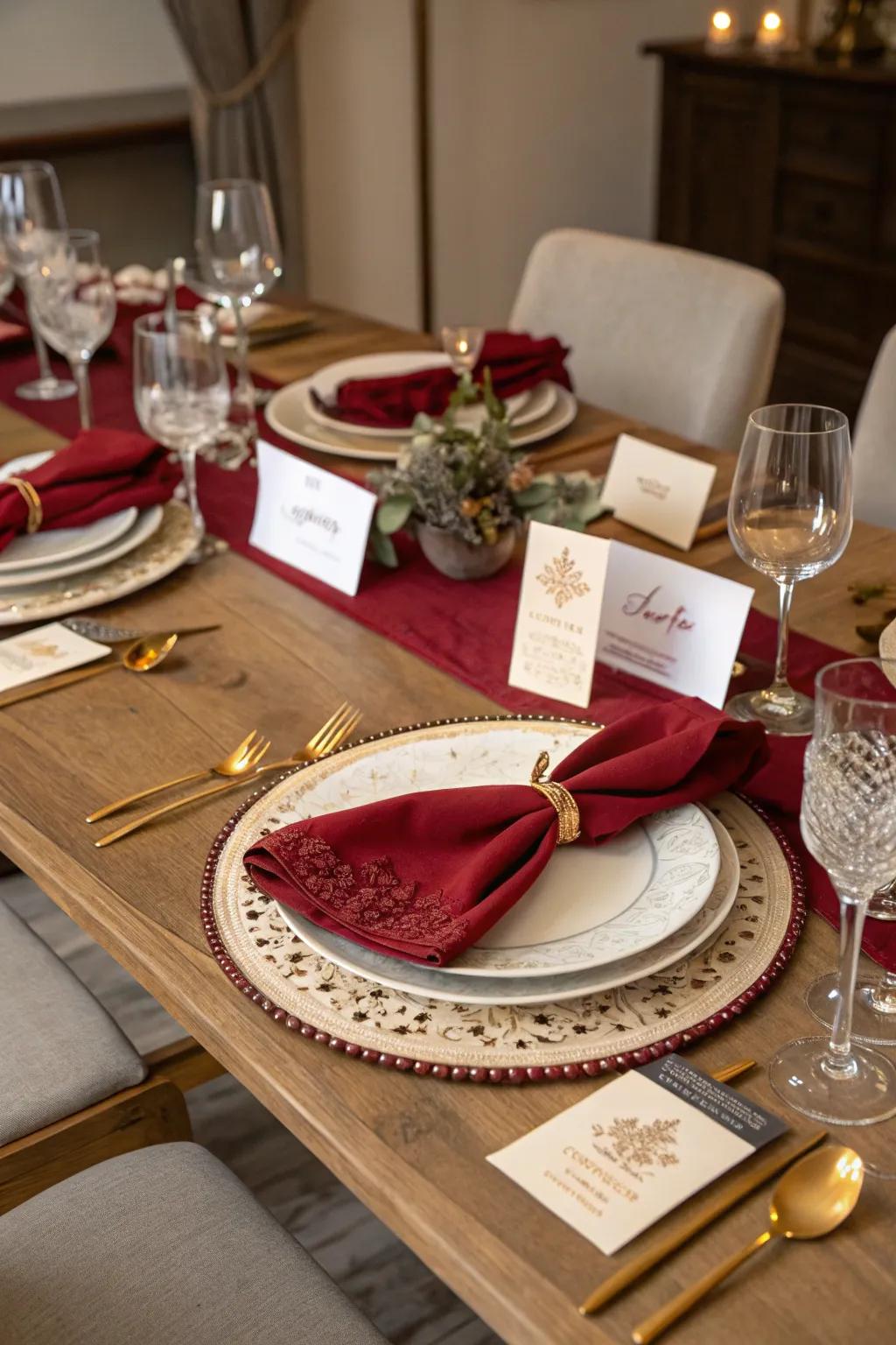 Personalized place settings contribute a personal and sophisticated element.