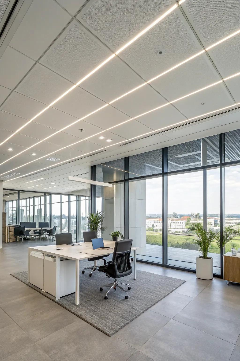 An understated ceiling design enhances the modern sense of this study.
