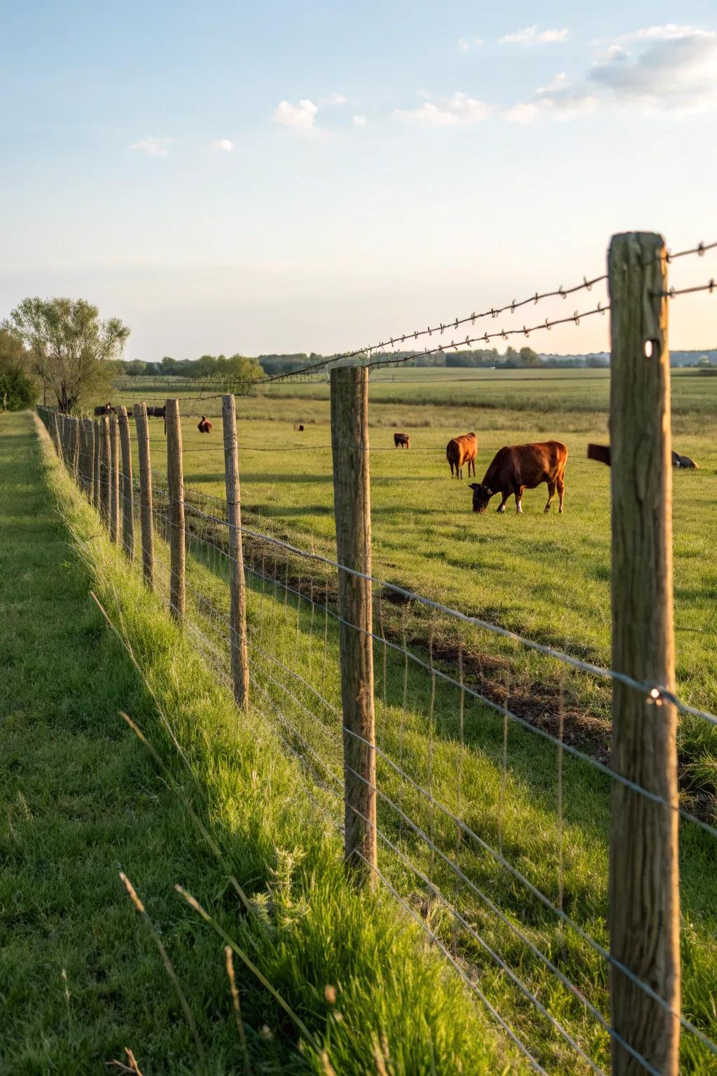 Electrified fencing ensures animals are securely contained.