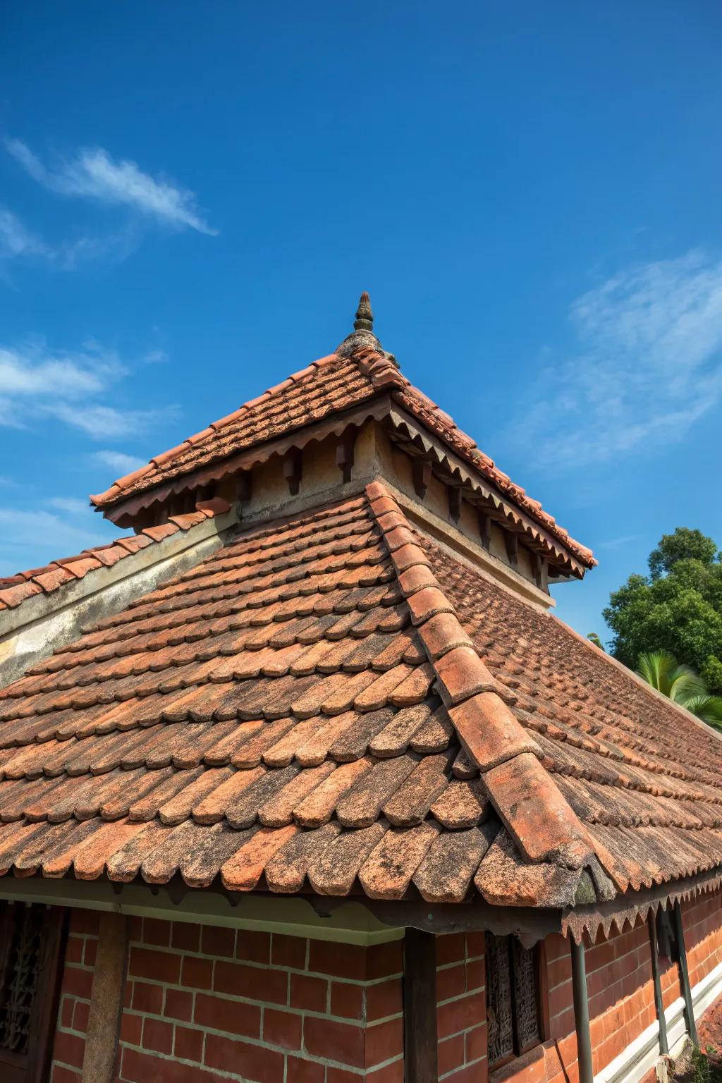 The brick and lime roof embodies the refined elegance of traditional craftsmanship in contemporary residences.