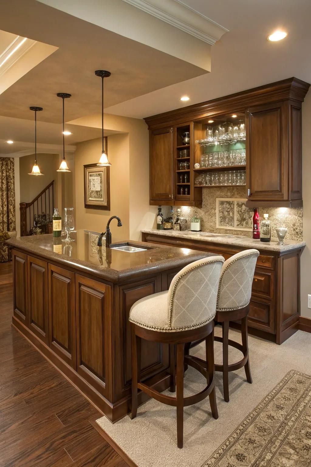 This useful bar is made more convenient by the addition of a small sink.