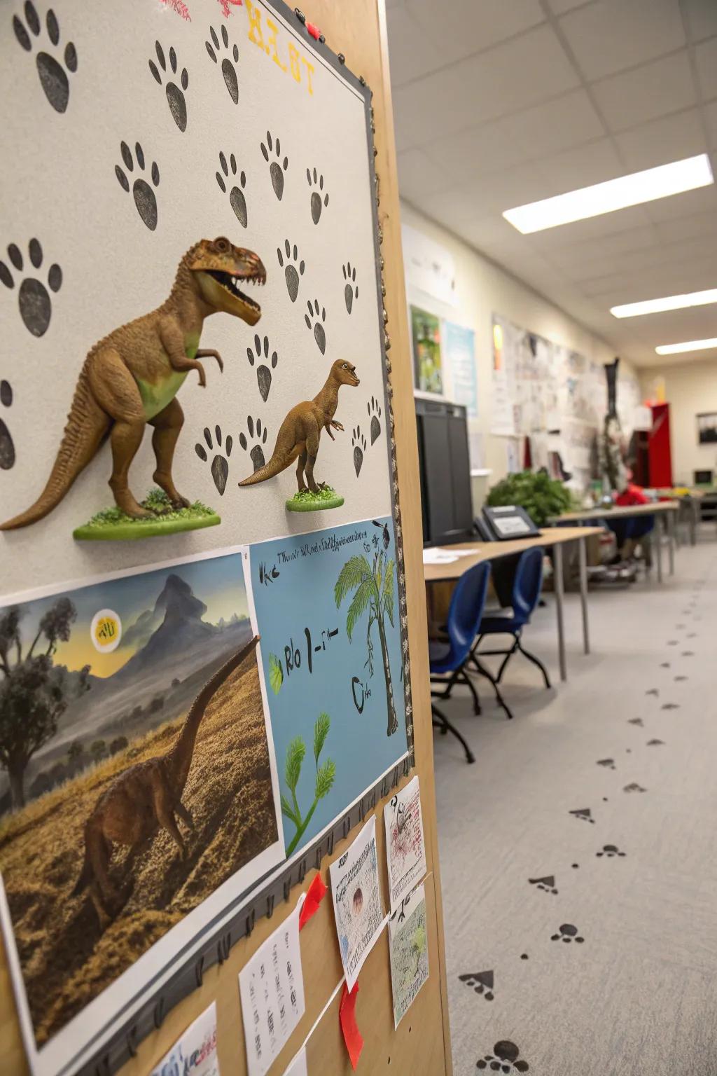 An adventurous dinosaur scene featuring prehistoric giants.