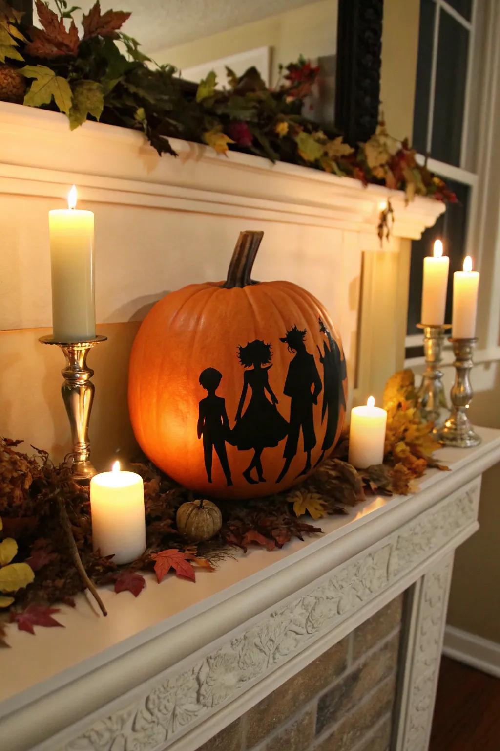 Create drama with shaped anime character pumpkins.