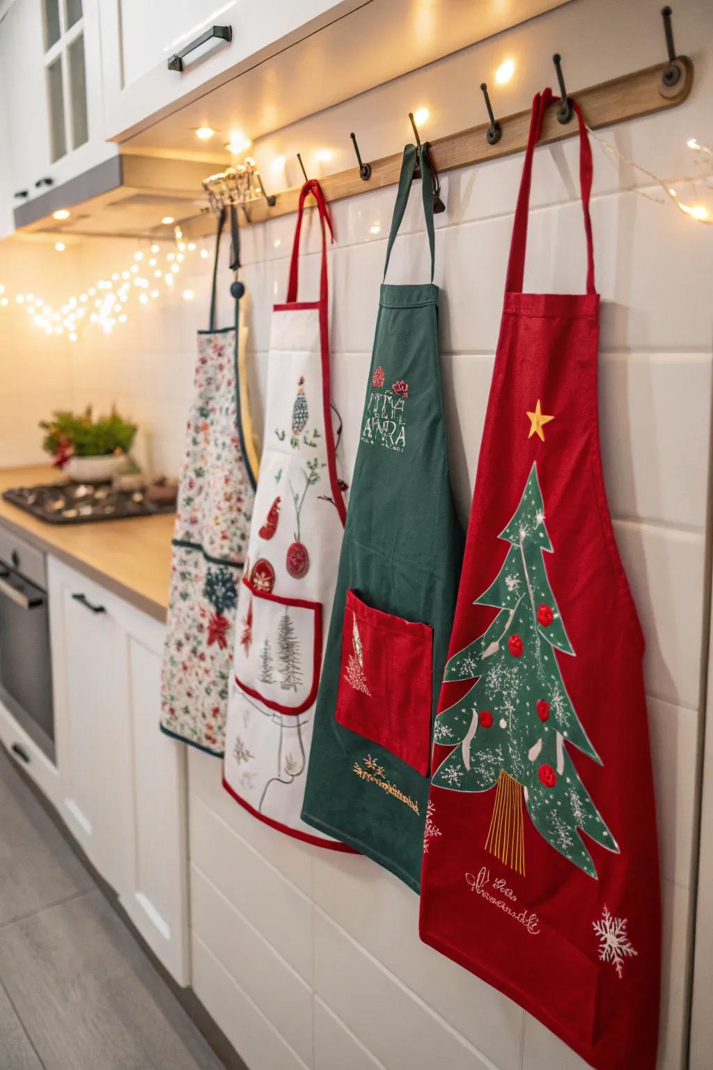 Substitute aprons seasonally to realize celebratory decor.