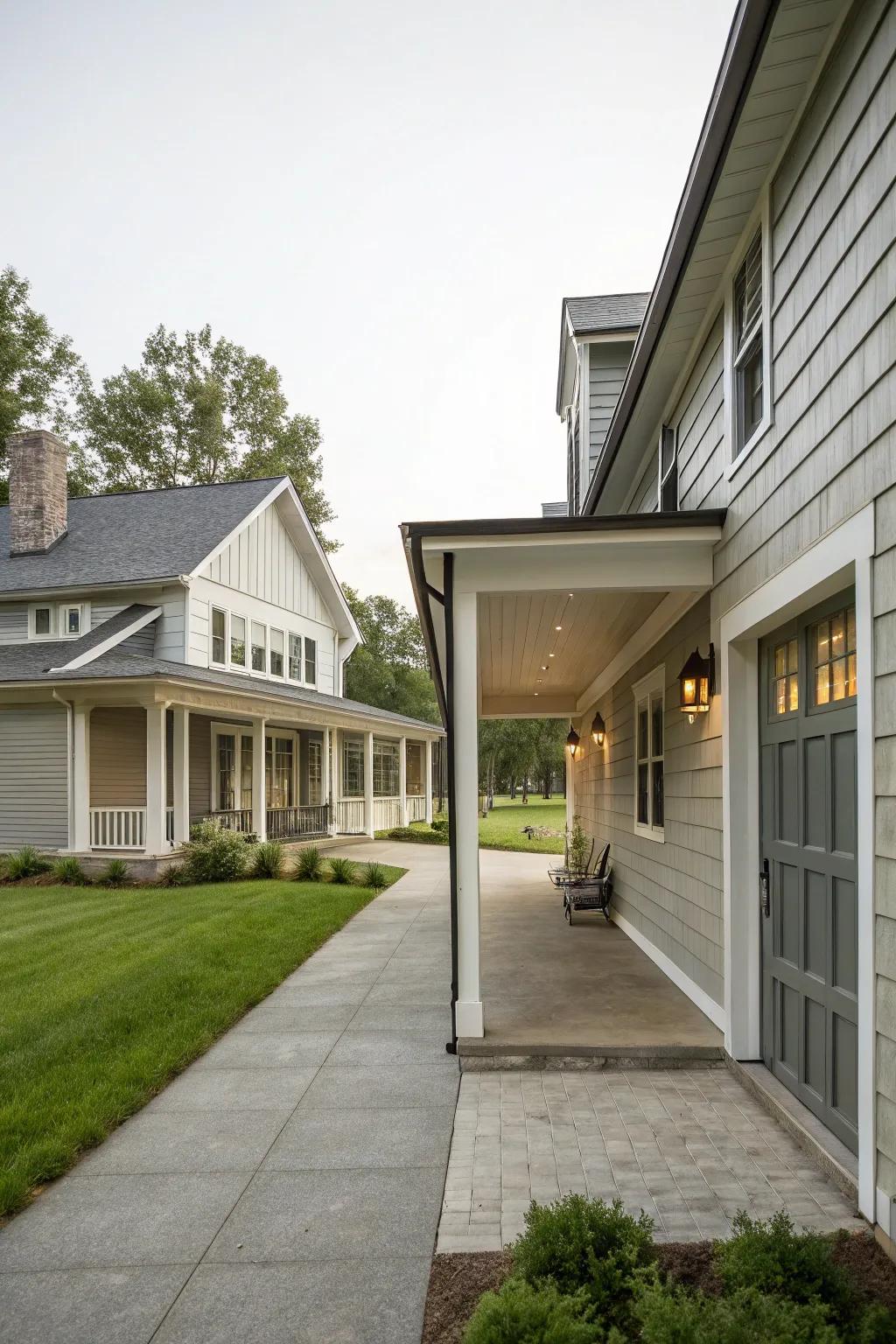 A breezeway that elegantly connects the residence to the garage.