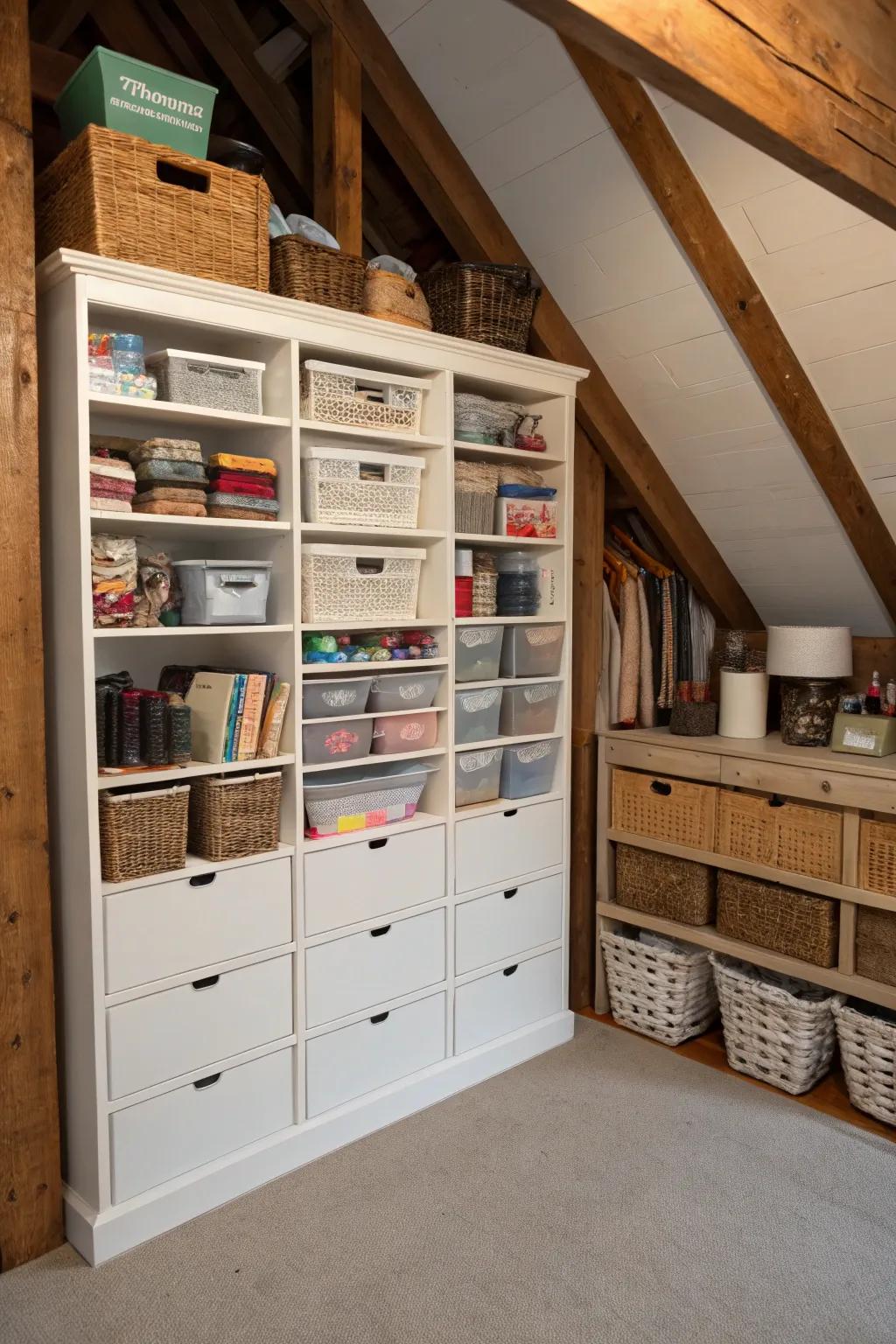 Creative storage solutions keep a closet organized and functional.