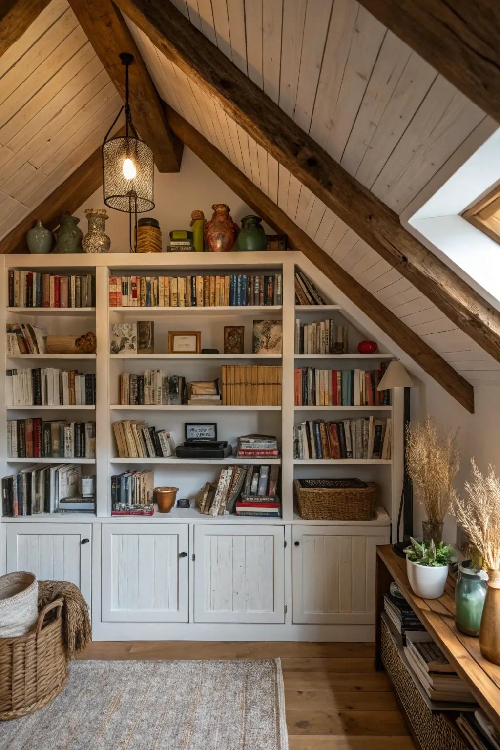 Take advantage of your attic space efficiently through integrated shelving.