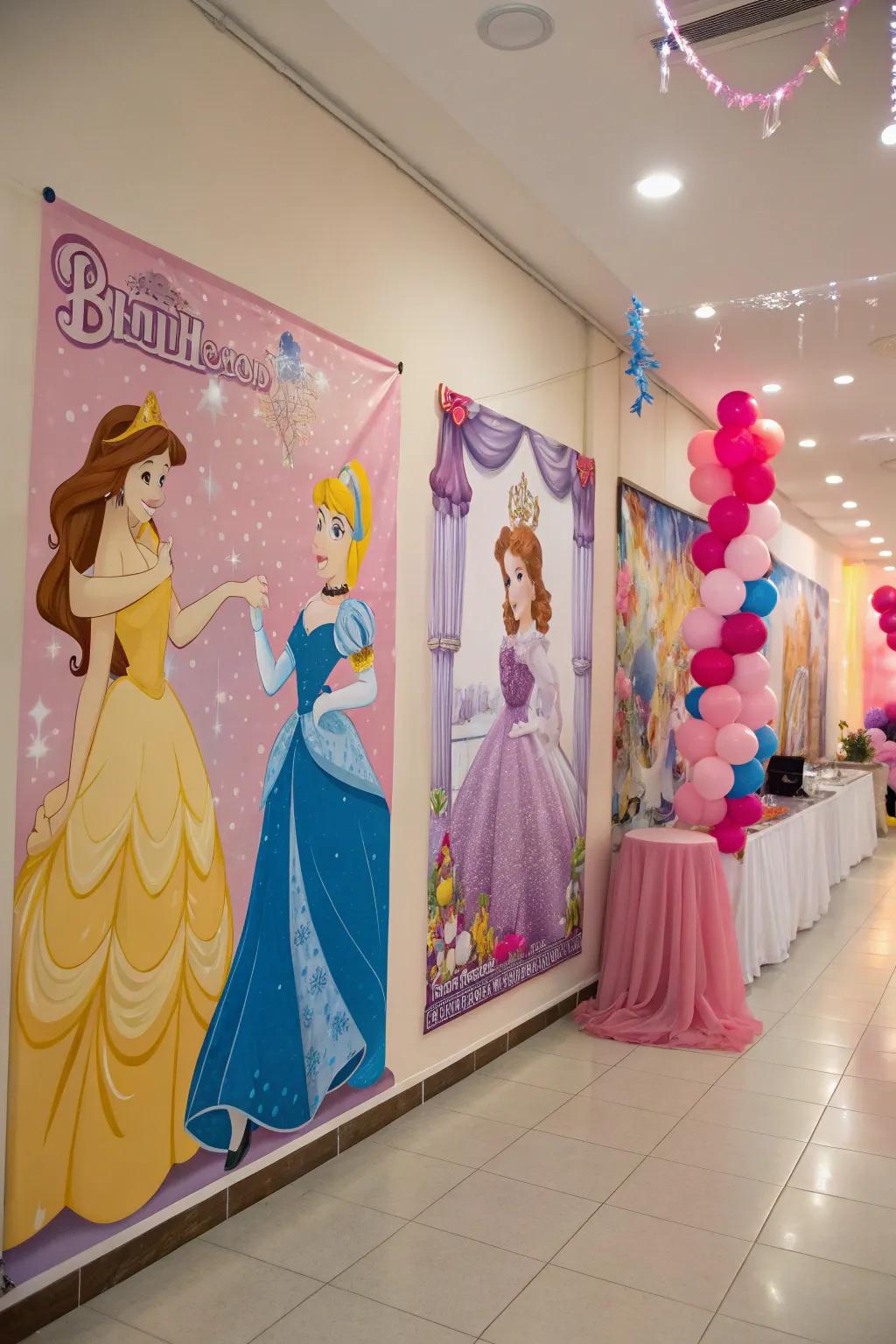 Character art brings beloved princesses into the event space.