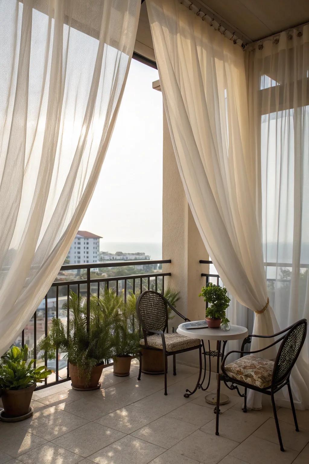 Sheer curtains deliver both privacy and elegance to your balcony.