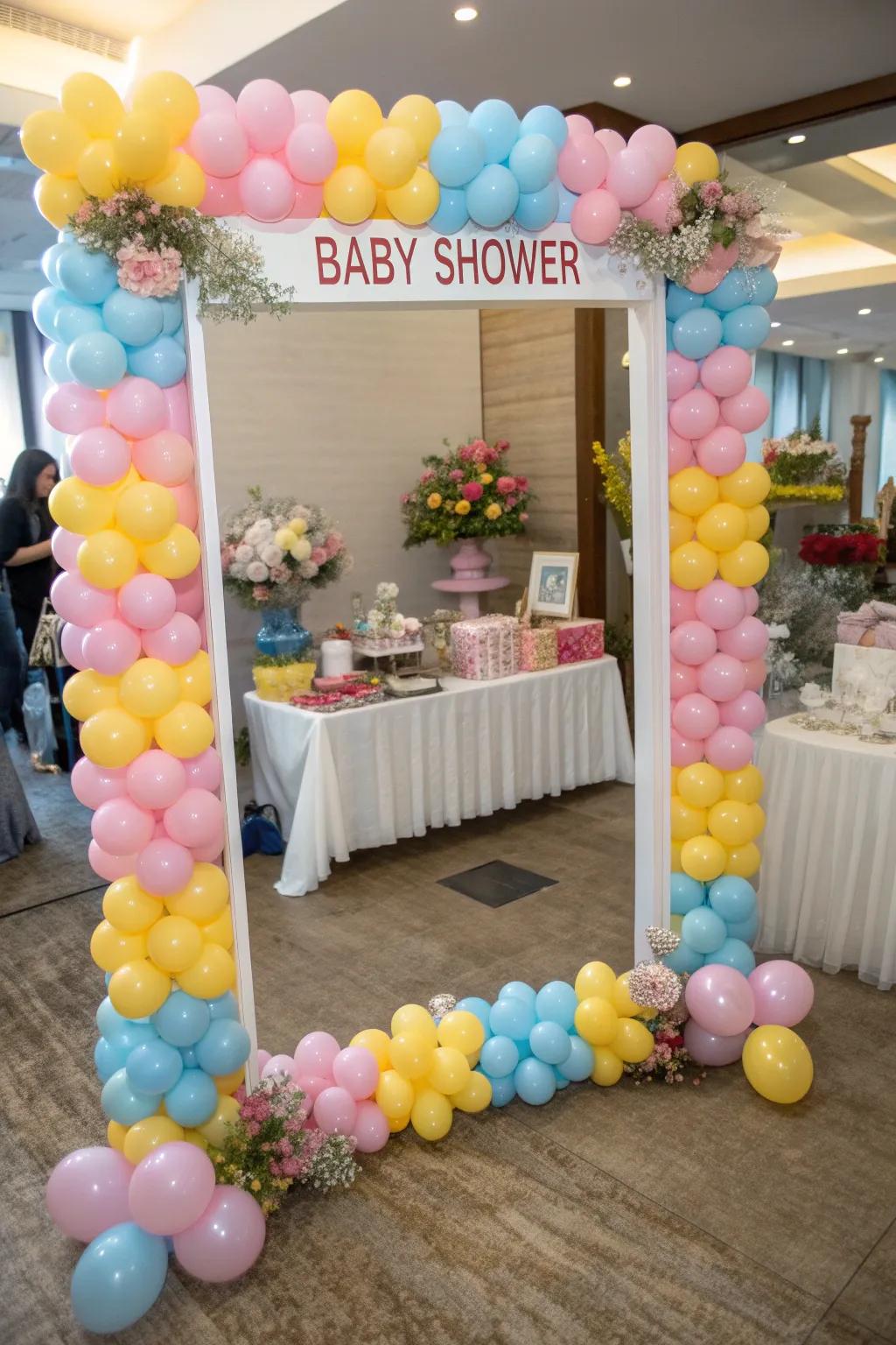 A balloon picture border introduces interactive delight to the gathering.