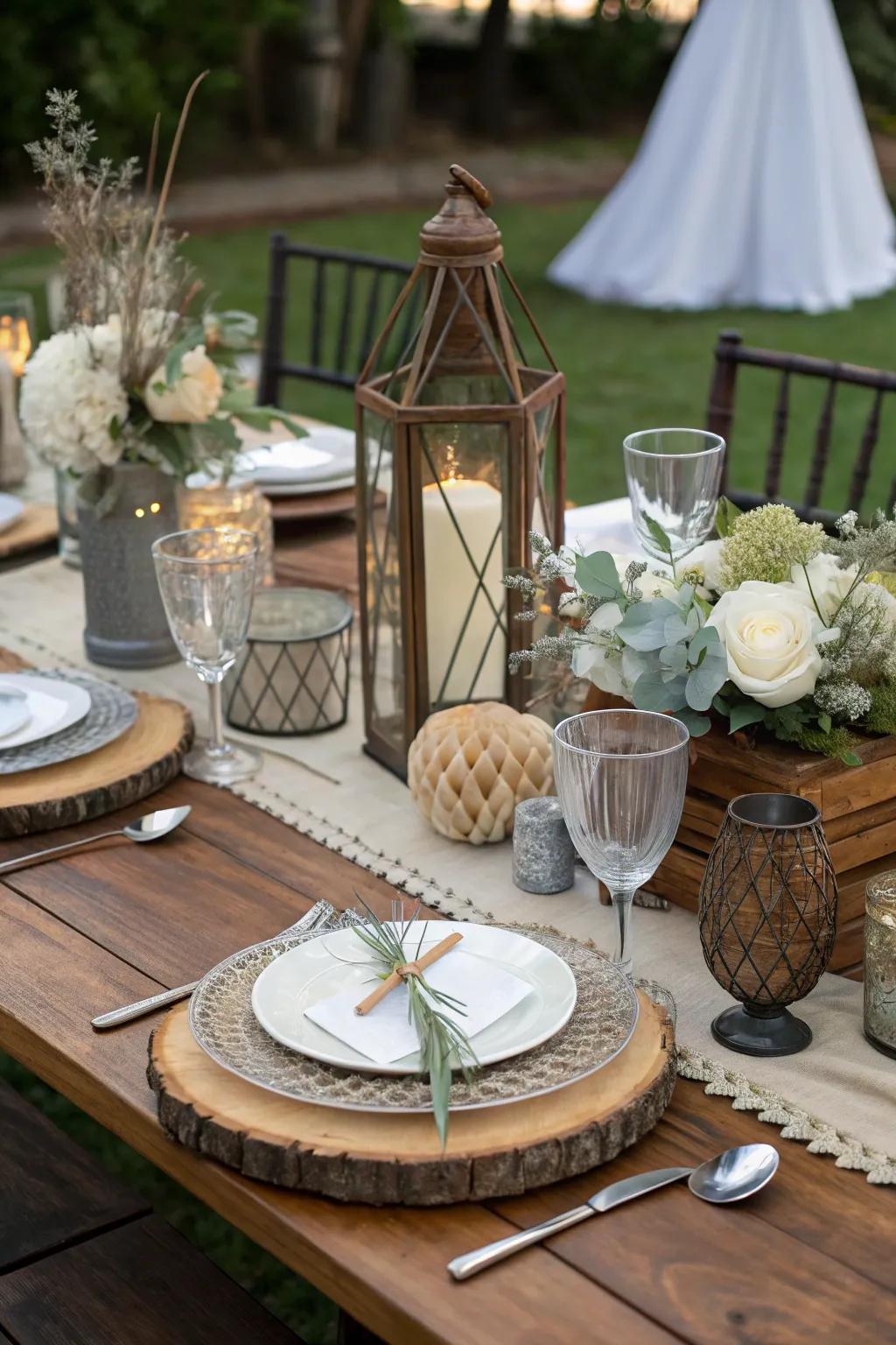 A sophisticated centerpiece with blended materials.