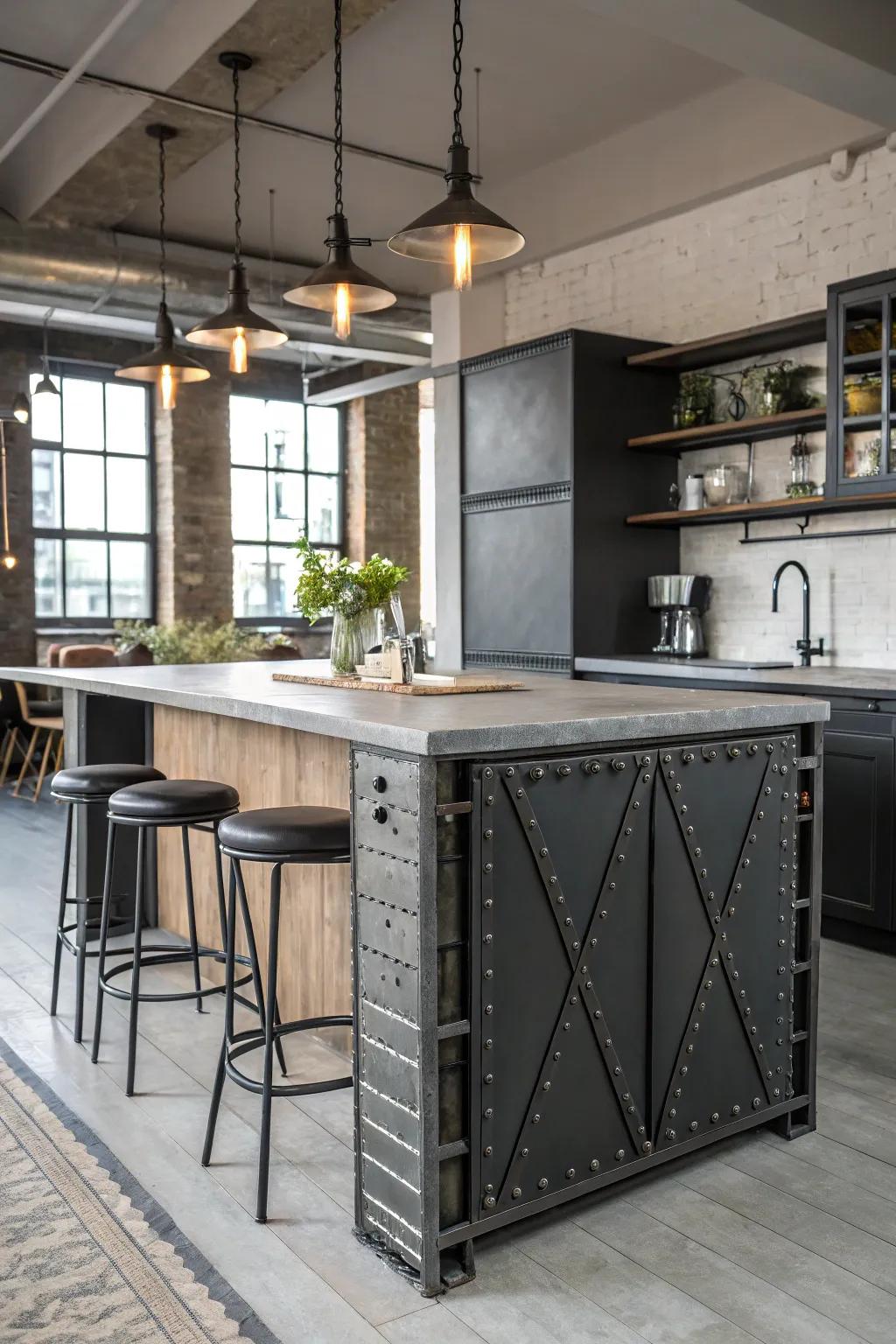 Metal accents give the kitchen an urban vibe.