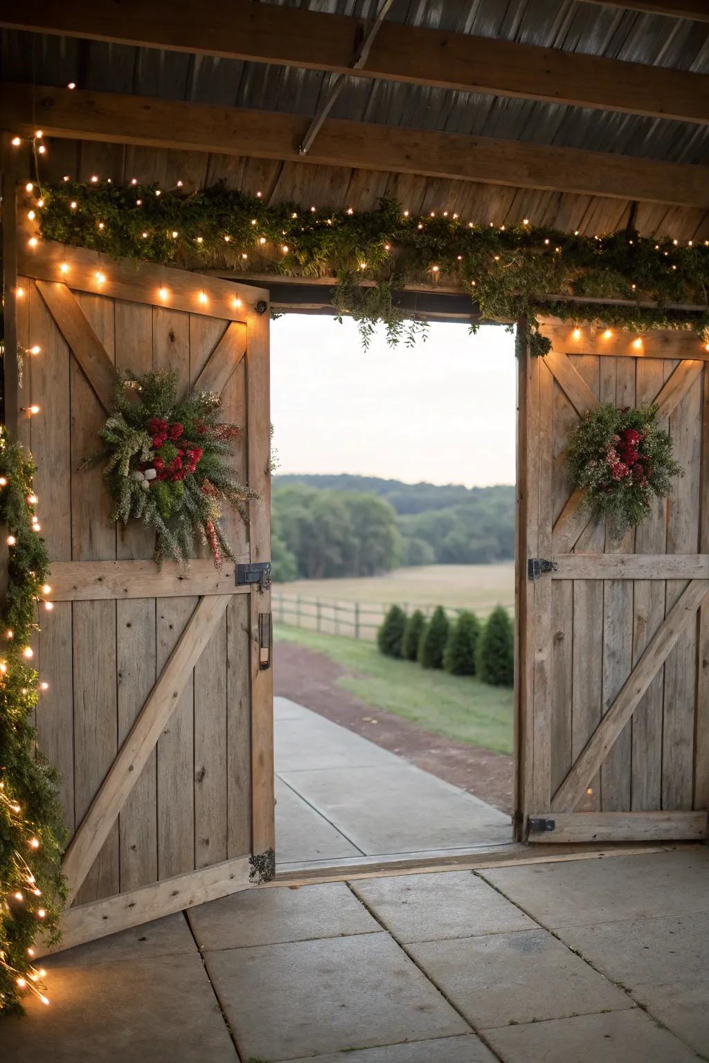 Embellished farmhouse gates create a grand entrance.