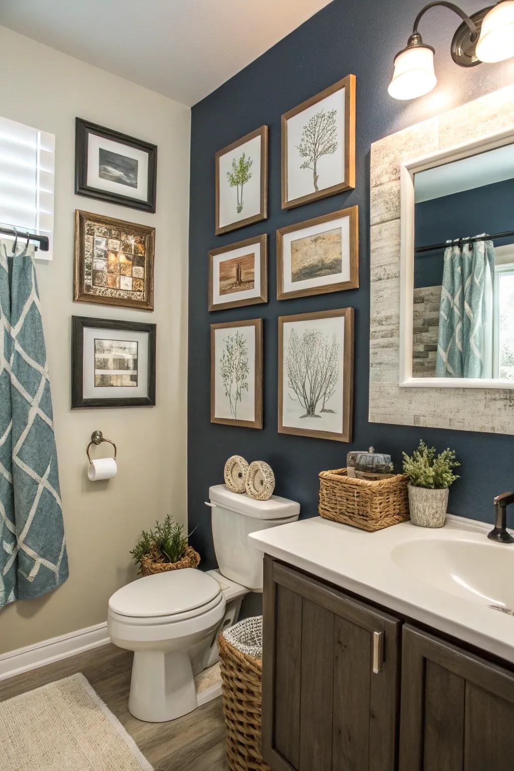 Framed art contributes a personal element to your bathroom.
