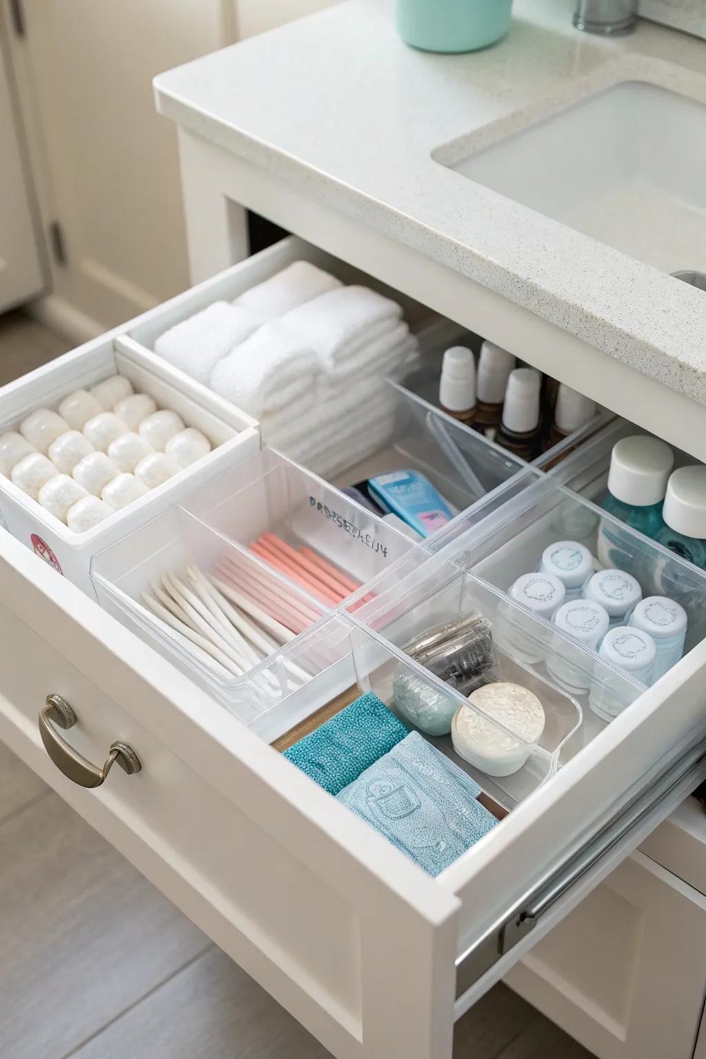 Drawer organizers keep smaller items in order.