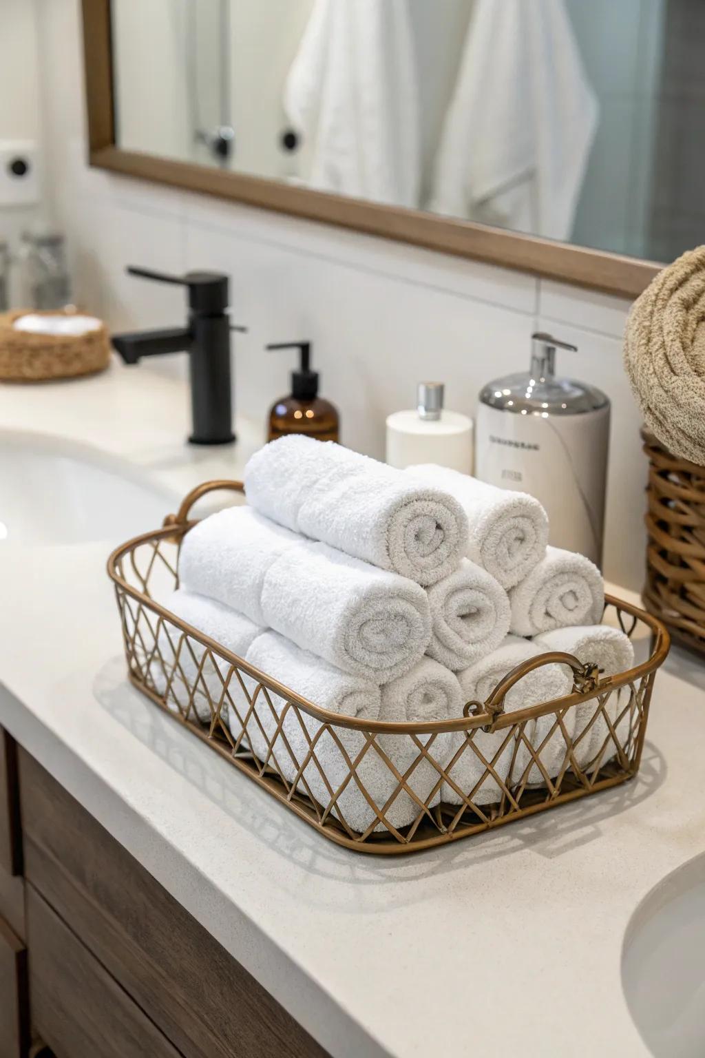 Materials add warmth and texture to your bathroom counter.
