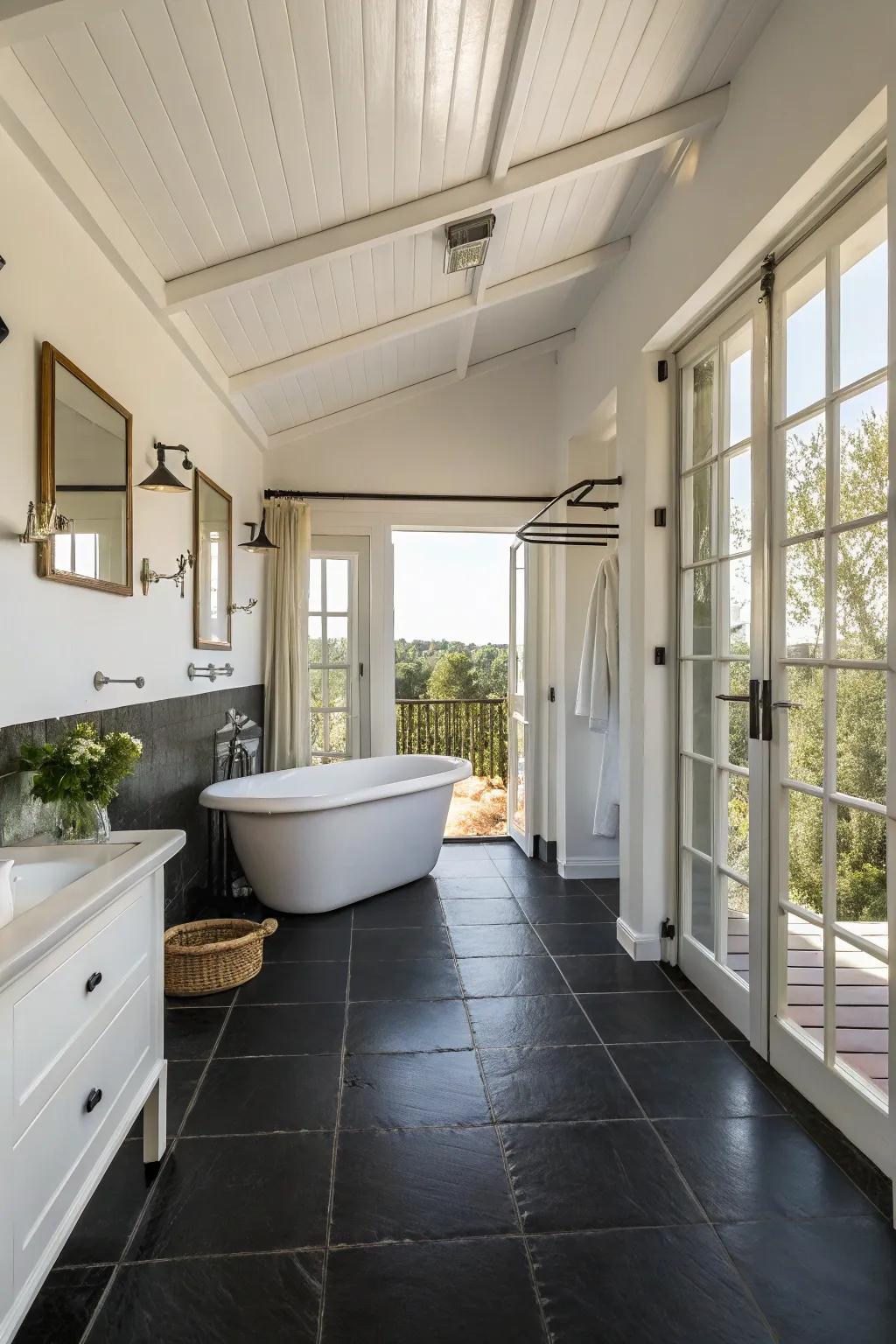 An open layout creates a welcoming and spacious sensation in this bathroom.