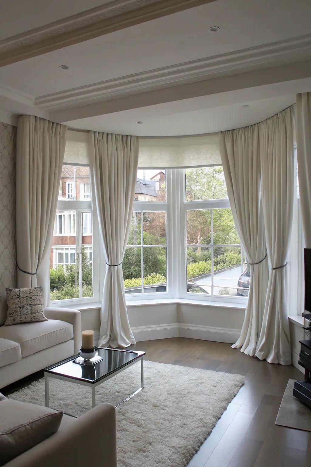 Box pleated window coverings deliver a tailored, modern aesthetic.