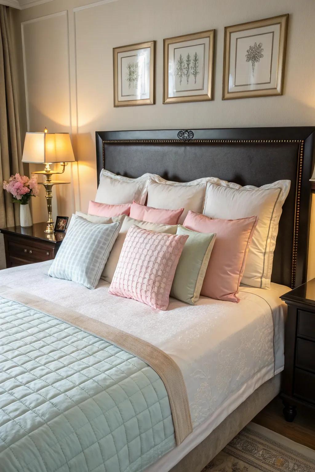 Emphasize your headboard through strategic cushion placements.