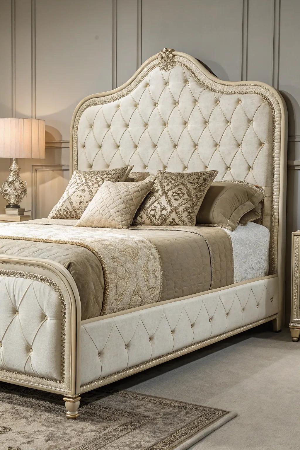 Custom upholstery contributes an opulent feature to a bed's foundation.