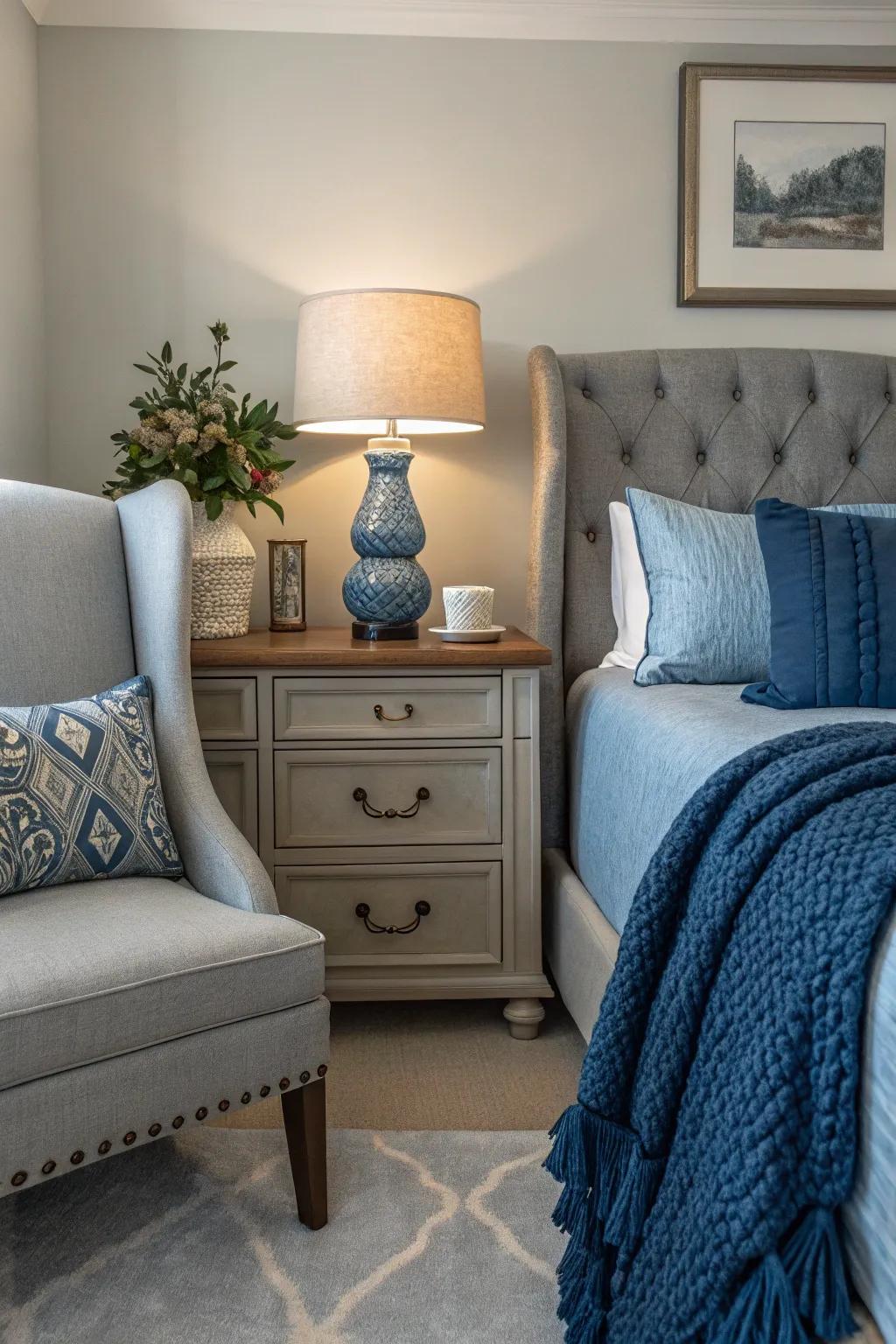 A harmonious color palette connects the area together.