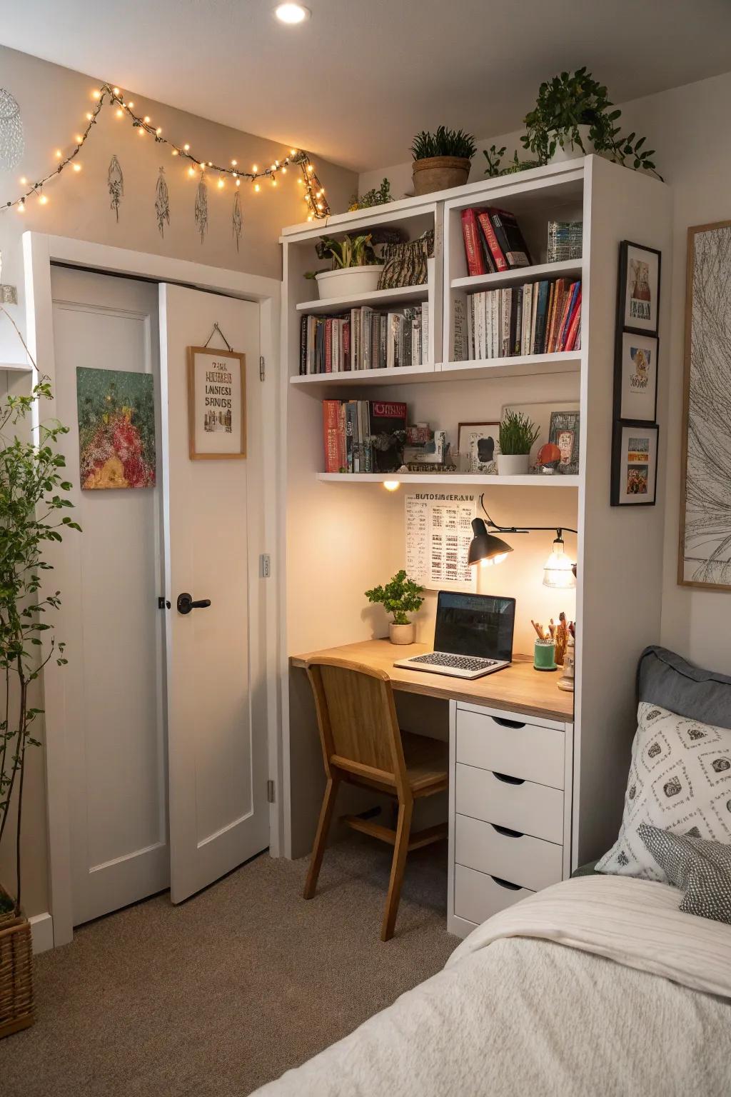 Conceal a workspace within a cubby for smooth usefulness.