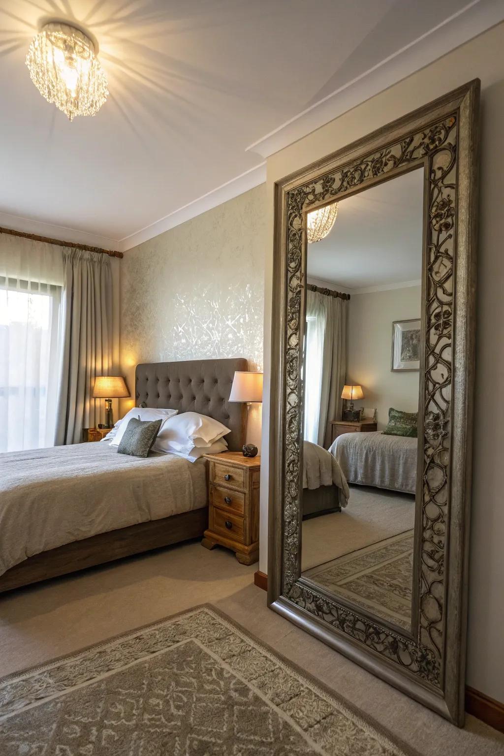 Enhanced space and light, mirrors create the illusion of a larger bedroom.