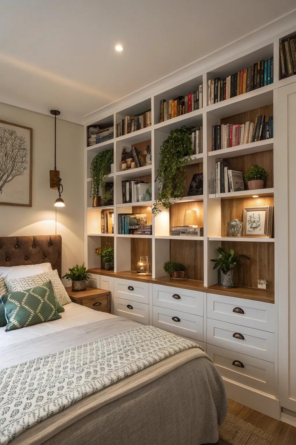 Integrated shelves optimize storage capabilities and preserve a tidy appearance.