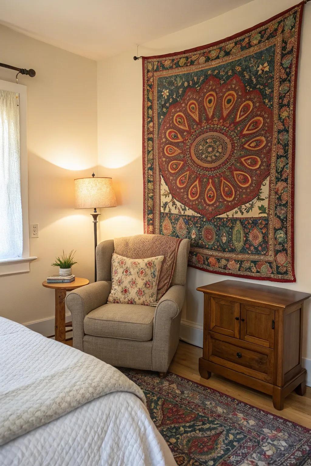Define spaces creatively with a wall hanging backdrop.