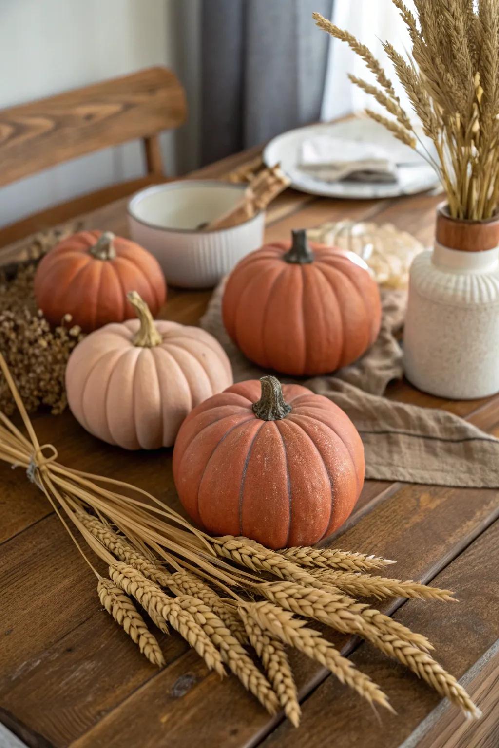 Embrace countryside sophistication using earthenware pumpkins.