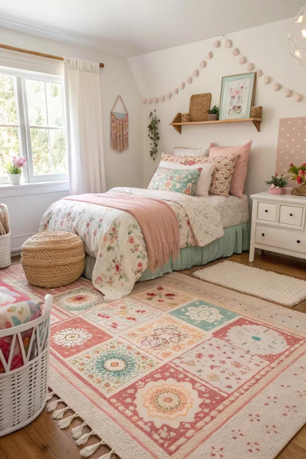 A combination of fabrics that contributes warmth and texture to the area.